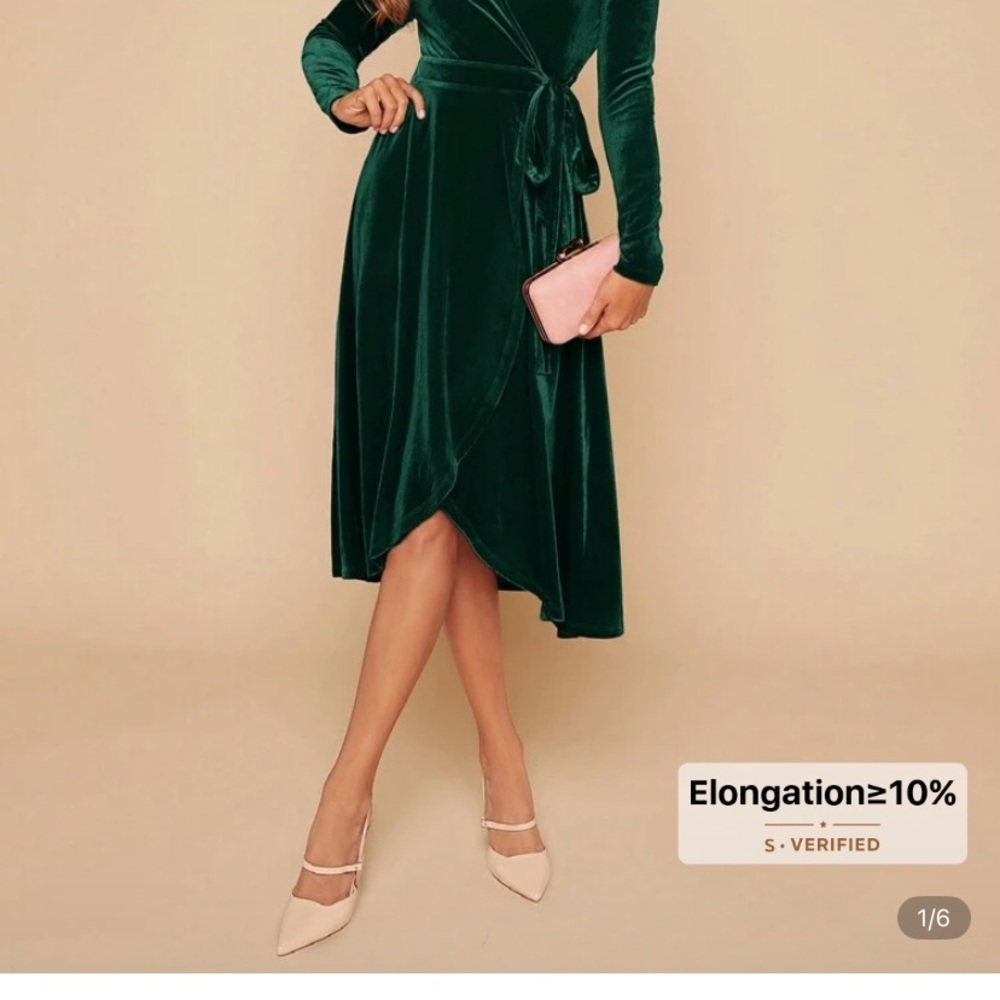 SHEIN Deep Green Velvet Long Sleeve Dress NWOT